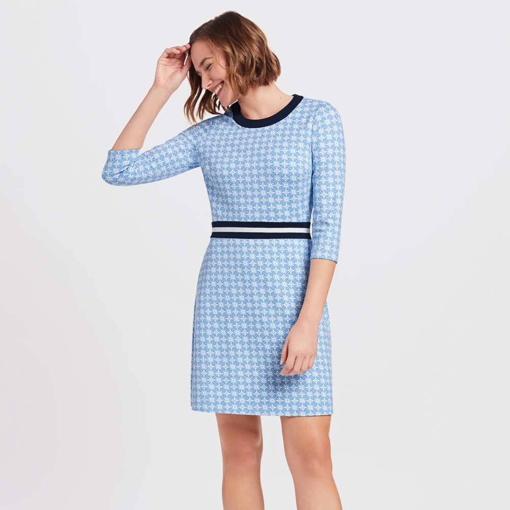 NWT Draper James Honeycomb Persley Dress, Blue Multi